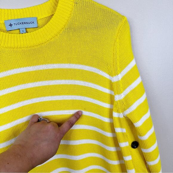 Tuckernuck Bar Harbor Sweater Womens Small Yellow White Striped Cotton Pullover - Picture 5 of 8